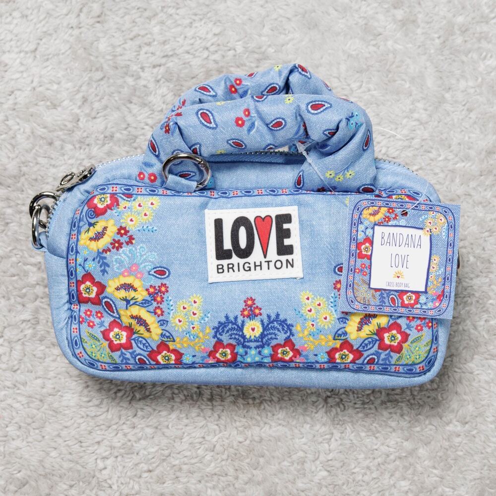 Brighton Blue Bandana Love Floral Crossbody Handbag NWT